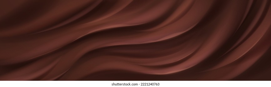 Fondo de textura de chocolate, ondas mousse y giros con un patrón ondulado abstracto. Ondas marrones de choco satinado, crema oscura, ondas de flujo suave suave, fondo horizontal, ilustración vectorial 3d realista