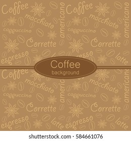 chocolate texture on the theme of coffee, coffee beans, cappuccino, corrette, latte, macchiato, espresso, americano, anise