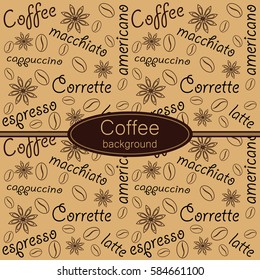 chocolate texture on the theme of coffee, coffee beans, cappuccino, corrette, latte, macchiato, espresso, americano, anise