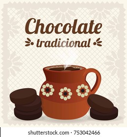 Chocolate Tradicional (Traditional Chocolate in Spanish) Mexican Drink Composition - Copy Space