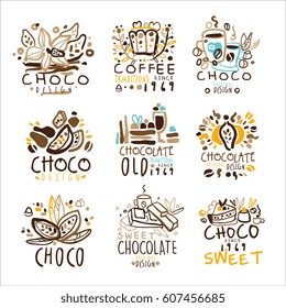 Chocolate Traditions Colorful Graphic Design Template Logo Series,Hand Drawn Vector label