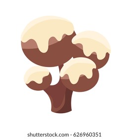 Chocolate tree covered with white icing. Colorful cartoon vector Illustration