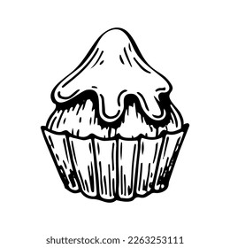 Chocolate truffle candy sketch. Confectionery sweet food. Delicious dessert. Yummy. Cocoa bean product. Hand drawn vector doodle illustration.