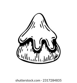 Chocolate truffle candy sketch. Confectionery sweet food. Delicious dessert. Yummy. Cocoa bean product. Hand drawn vector doodle illustration.