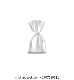 Chocolate truffle candy white wrapper in classic shape, mockup vector illustration isolated on white background. Sweets wrap template for pastry product branding.