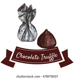 Chocolate truffle colorful illustration. Vector illustration of chocolate truffle