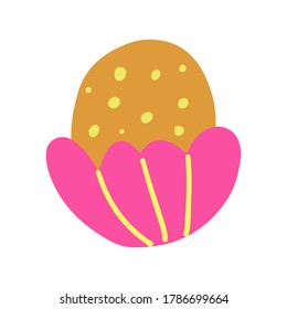 Chocolate truffle. Hand drawn sweet food vector illustration isolated on white background. Yellow and pink colors. Great for kids design.