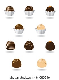 Chocolate Truffle Icons A collection of different dark, milk and white chocolate truffles.