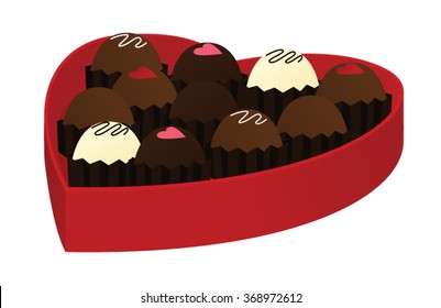 Chocolate truffles in a heart-shaped box