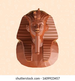 Chocolate Tutankhamun Burial Mask on Isolated Background. Brown Shiny Low Poly Vector 3D Rendering