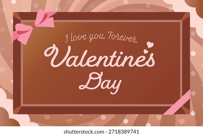 Schokolade zum Valentinstag, Schokoriegel, Rahmenhintergrund mit Farbbanddekoration, Valentinstag-Werbematerial und Hintergrundmaterial, Werbegestaltung.