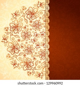 Chocolate and vanilla colors lacy vintage flowers vector background