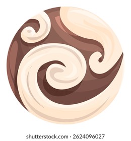 Chocolate and vanilla flavored round candy creating a swirl design