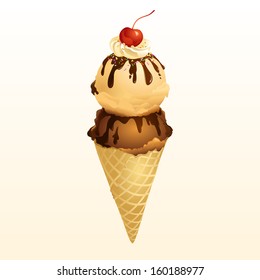 Chocolate and Vanilla Ice cream cone, Vector