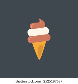 chocolate vanilla ice cream cone in flat vector design.