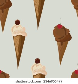 chocolate and vanilla ice cream cones seamless pattern