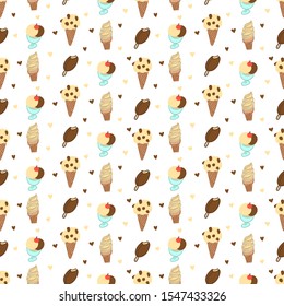 Chocolate and vanilla ice cream doodle, seamless pattern