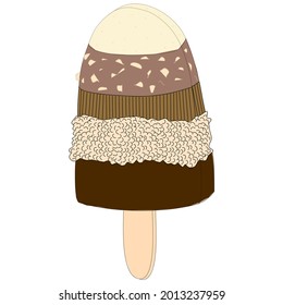 Chocolate, vanilla and nuts ice cream popsicle illustration