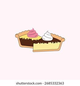 Chocolate and Vanilla Pie Slice with Cream Topping Vector