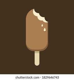 Chocolate and vanilla popsicle stick ice cream with bite simple flat vector illustration