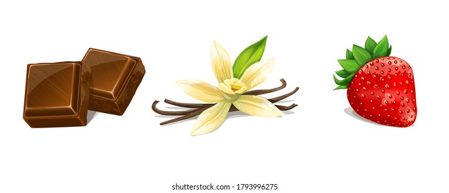 Chocolate, Vanilla, Strawberry. Vector Illustration.