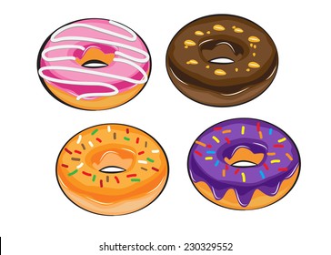 chocolate and various doughnut isolated. doodle style