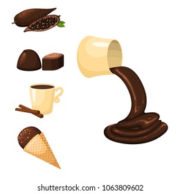 Chocolate various tasty sweets and candies sweet brown delicious gourmet sugar cocoa snack vector illustration