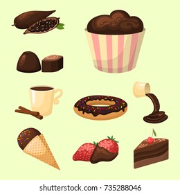 Chocolate various tasty sweets and candies sweet brown delicious gourmet sugar cocoa snack vector illustration