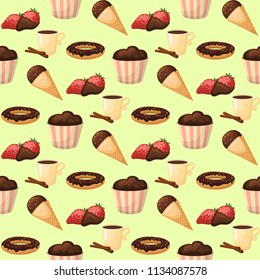 Chocolate various tasty sweets seamless pattern 