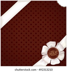 Chocolate vector background with satin ribbon and bow. mmm... Sweet delicious template for web and print