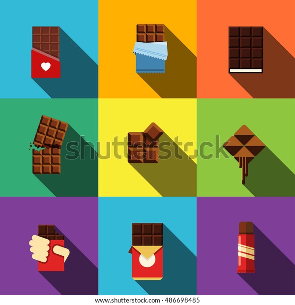 チョコレートのベクター画像フラットアイコン 9つのチョコレートエレメントの簡単なイラストセット 編集可能なアイコンは ロゴ Ui ウェブデザインで使用できます のベクター画像素材 ロイヤリティフリー