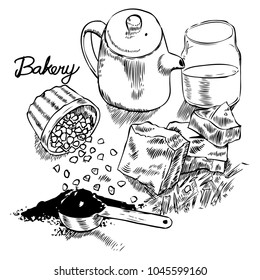 Chocolate vector hand drawn set illustration.