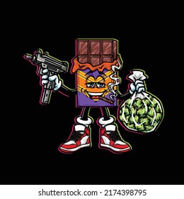 arma de retención de vectores de chocolate, bolsa de nug de maleza y marihuana de flor de capucha de cannabis contundente y cara feliz