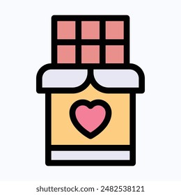 Chocolate Vector Icon, Love And Romance, Isolated Lineal Color Vector Icon.