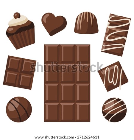Chocolate vector icon set cacao products candy bar vector illustration