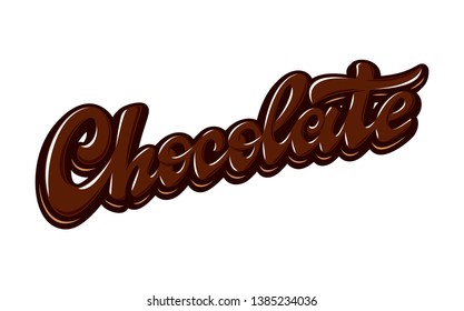 Chocolate. Vector lettering in brown color with glare and outline isolated on white background. Concept for logo, card, typography, poster, print. 