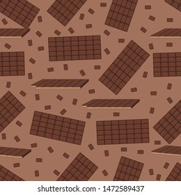 Chocolate vector seamless pattern. Seamless pattern of chocolate bars on beige background for design, decoration, packaging.