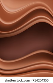 chocolate vertical background with soft creamy waves as borders on brown. vector illustration