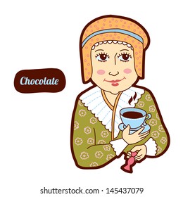 Chocolate. Vintage profession, cartoon style. Child illustration.