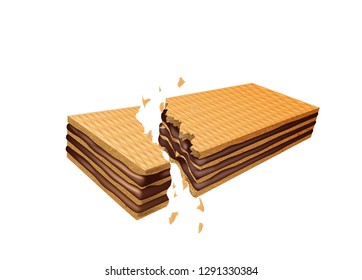 Chocolate wafer breaking, on a white background. Vector illustration