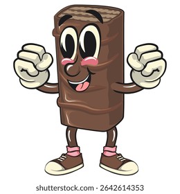 chocolate wafer cartoon mascot be healthy and strong enough to become a champion, high-resolution isolated vector snack character illustration, perfect for dessert branding, work of hand drawn