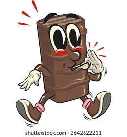 chocolate wafer cartoon mascot blowing the whistle, high-resolution isolated vector snack character illustration, perfect for dessert branding, or educational materials, work of hand drawn