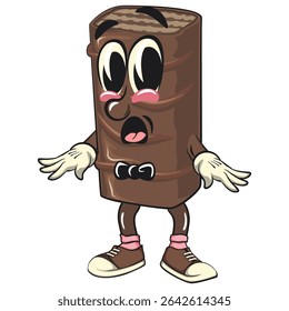 chocolate wafer cartoon mascot with a bow tie, high-resolution isolated vector snack character illustration, perfect for dessert branding, or educational materials, work of hand drawn