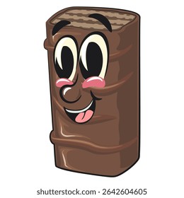 chocolate wafer cartoon mascot, high-resolution isolated vector snack character illustration, perfect for packaging, menus, dessert branding, or educational materials, work of hand drawn