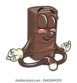 chocolate wafer cartoon mascot meditating, high-resolution isolated vector snack character illustration, perfect for dessert branding, or educational materials, work of hand drawn