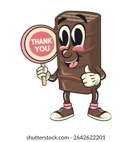 chocolate wafer cartoon mascot say thank you, high-resolution isolated vector snack character illustration, perfect for dessert branding, or educational materials, work of hand drawn