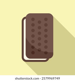 Chocolate wafer cookie holding vanilla ice cream filling, simple flat design dessert icon