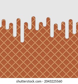 Chocolate Wafer with cream background in realistic style. Waffles pattern. Texture of  sweet and delicious food. Vector illustration. EPS 10.