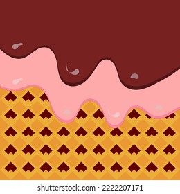 chocolate wafer with melted pink and chocolate cream