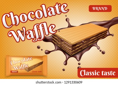 Chocolate wafer on a yellow background. Vector illustration